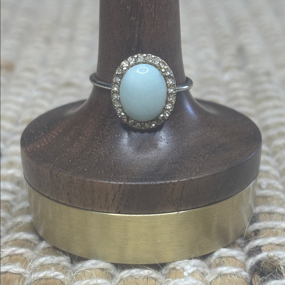 Oval Larimar CZ Silver Tone Thin Band Costume Fashion Ring Women’s Size 7